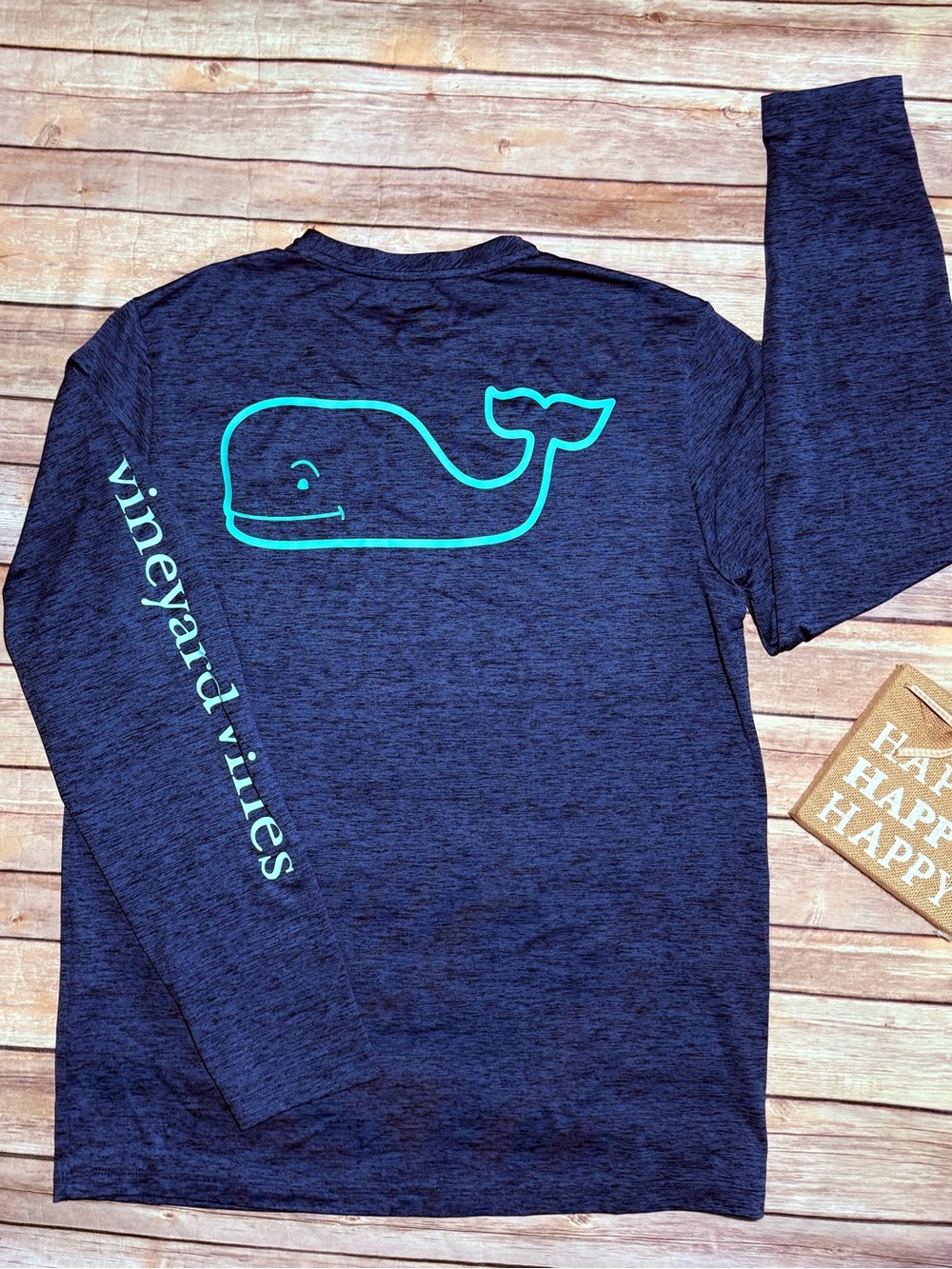 Vineyard Vines Performance Men's Navy Heathered Long Sleeve Logo Tee - Picture 5 of 6